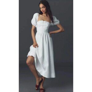 NWT Reformation Marella Puff Sleeve Linen Dress in White Size 2
